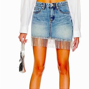 Blank NYC Bright Moments Rhinestone Fringe Denim Skirt Revolve Size 24/0 NWT
